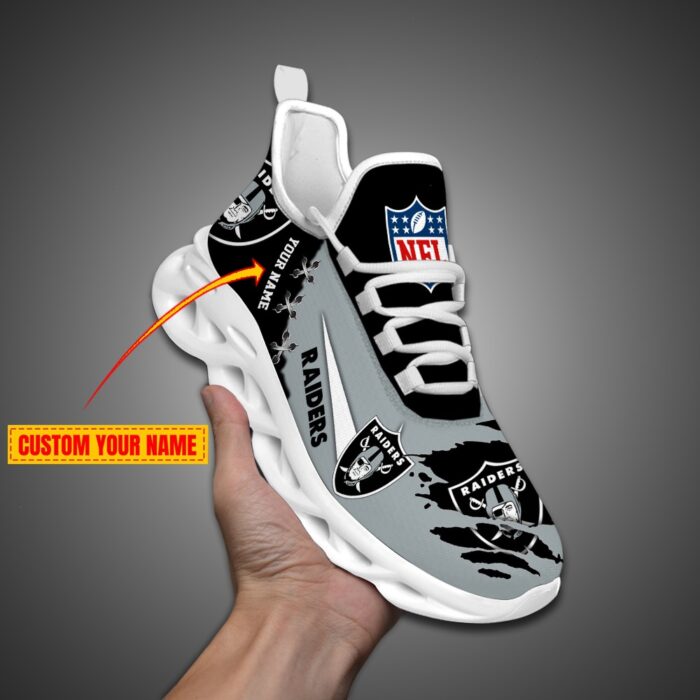 Las Vegas Raiders Personalized Ripped Design NFL Max Soul Shoes