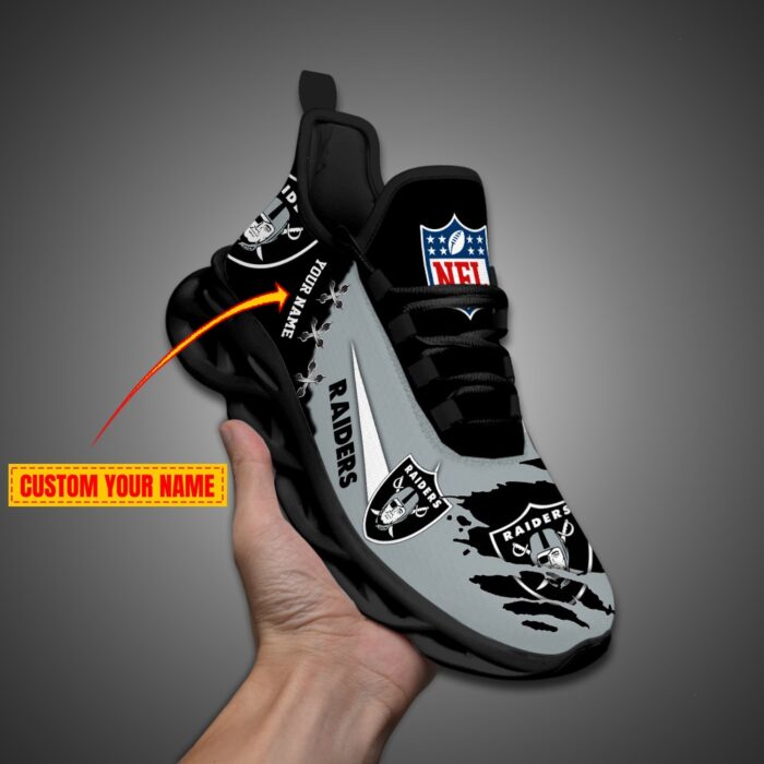 Las Vegas Raiders Personalized Ripped Design NFL Max Soul Shoes