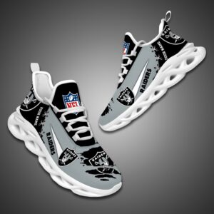 Las Vegas Raiders Personalized Ripped Design NFL Max Soul Shoes