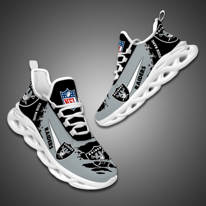 Las Vegas Raiders Personalized Ripped Design NFL Max Soul Shoes