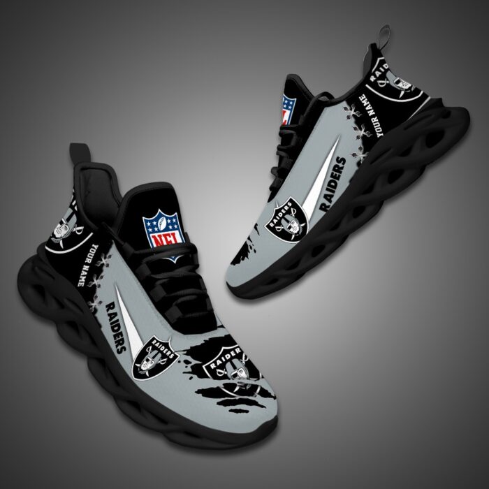 Las Vegas Raiders Personalized Ripped Design NFL Max Soul Shoes