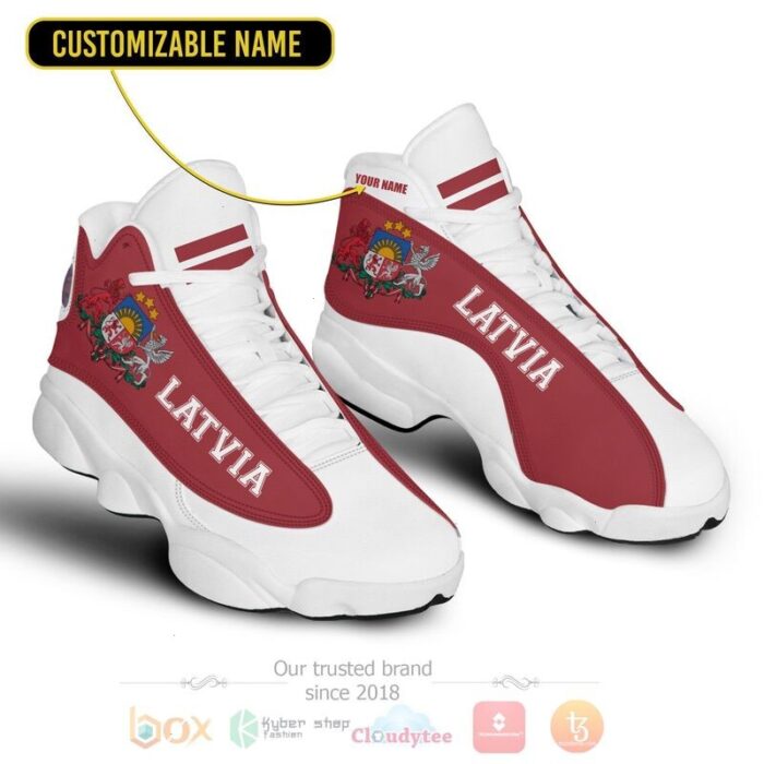 Latvia Personalized Red White Air Jordan 13 Shoes