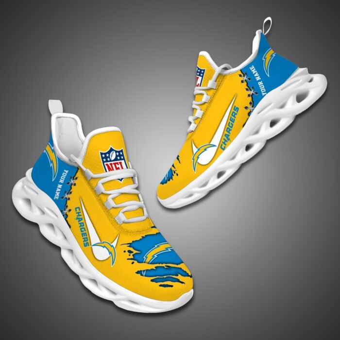 Los Angeles Chargers Personalized Ripped Design NFL Max Soul Shoes