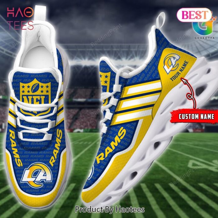 Los Angeles Rams Personalized Blue Mix Gold Max Soul Shoes