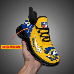 Los Angeles Rams Personalized Ripped Design NFL Max Soul Shoes