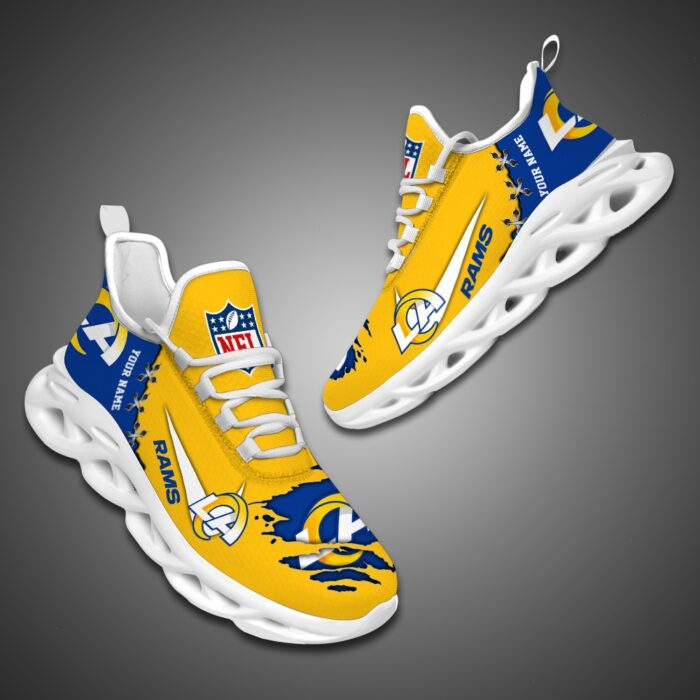 Los Angeles Rams Personalized Ripped Design NFL Max Soul Shoes