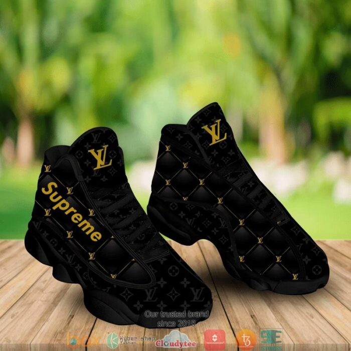 Louis Vuitton Supreme Black Gold Pattern Air Jordan 13 Sneaker Shoes