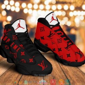 Louis Vuitton Supreme Black Red Air Jordan 13 Sneaker Shoes