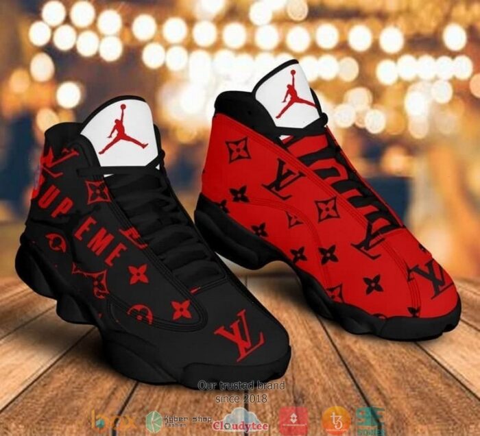 Louis Vuitton Supreme Black Red Air Jordan 13 Sneaker Shoes