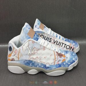 Louis Vuitton White Blue Air Jordan 13 Shoes