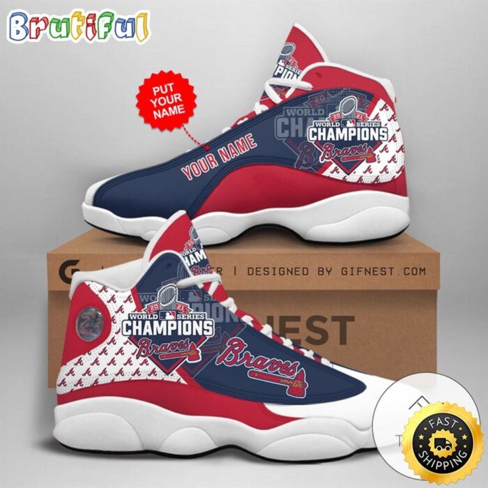 MLB Atlanta Braves Custom Name World Series Champions Air Jordan 13 Shoes