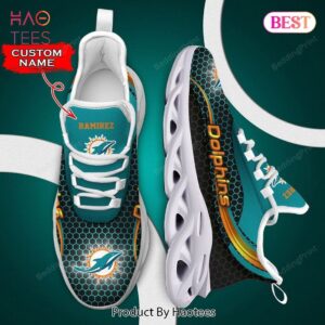 Miami Dolphins NFL Black Mix Blue Custom Name Max Soul Shoes