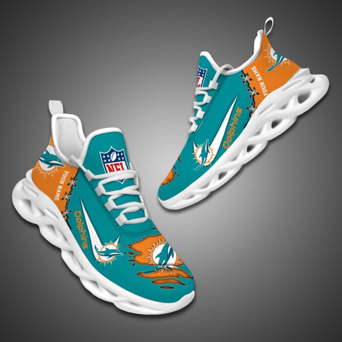 Miami Dolphins Personalized Ripped Design NFL Max Soul Shoes