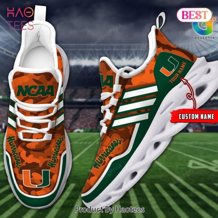 Miami Hurricanes Personalized Green Orange Color Max Soul Shoes