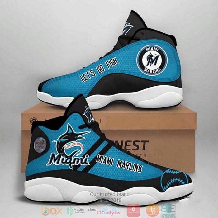 Miami Marlins Football Mlb Team Big Logo Air Jordan 13 Sneaker Shoes