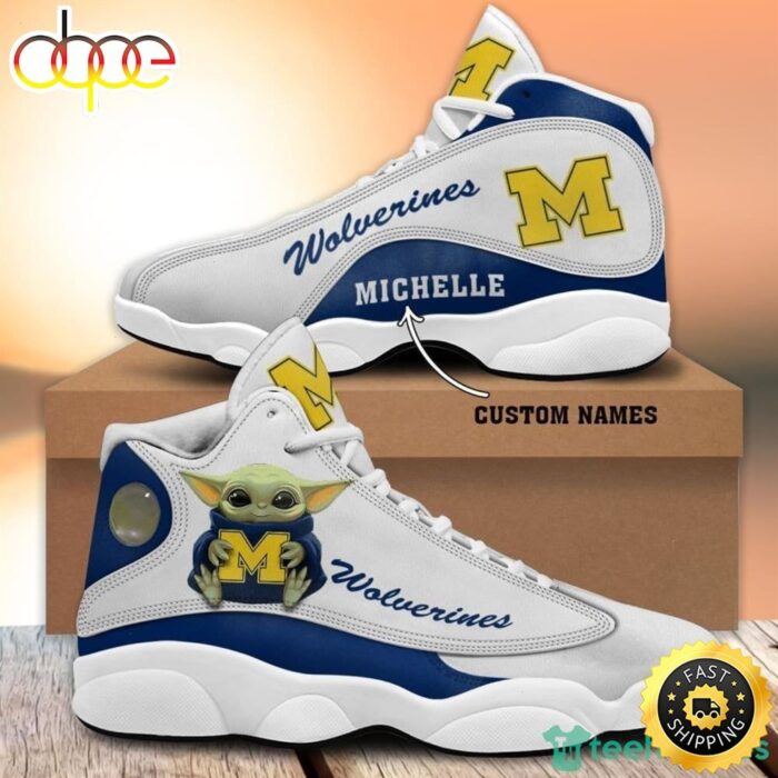 Michigan Wolverines Fans Baby Yoda Custom Name Air Jordan 13 Sneaker Shoes