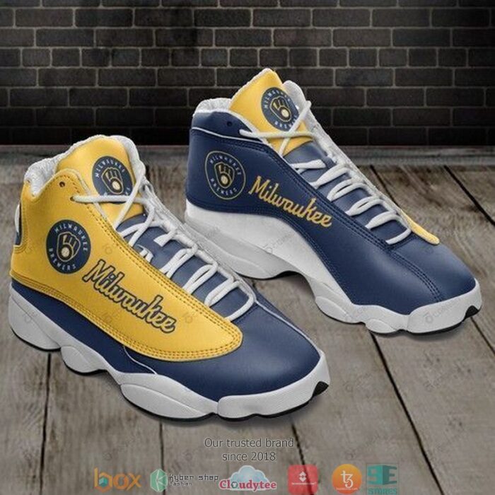 Milwaukee Brewers Mlb Teams Football Big Logo Air Jordan 13 Sneaker Shoes