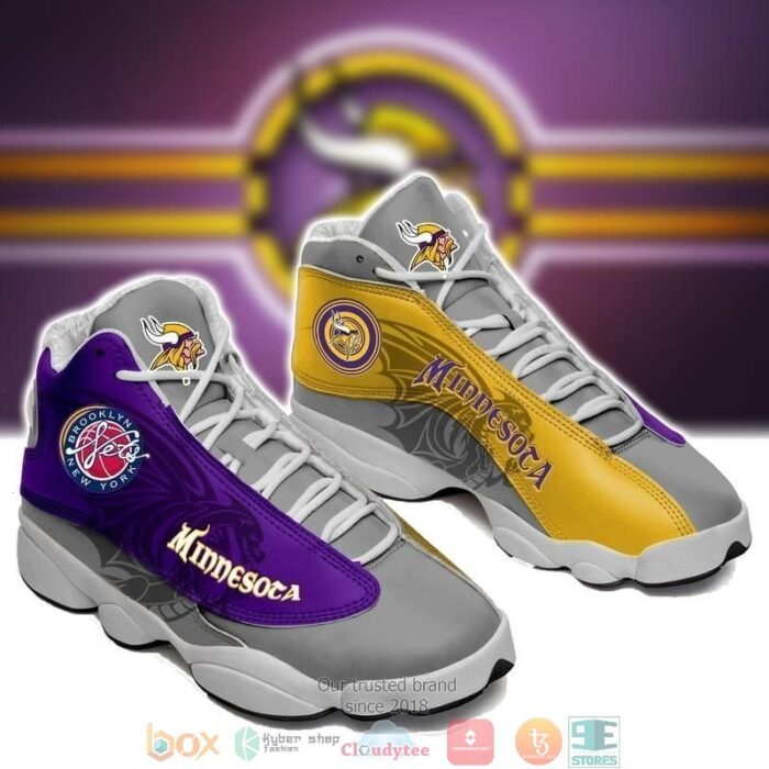 Minnesota Vikings Nfl Football Team Big Logo 36 Gift Air Jordan 13 Sneaker Shoes