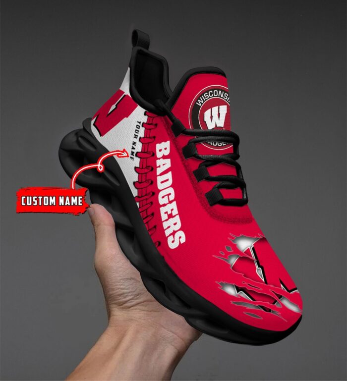 NCAA Custom name 37 Wisconsin Badgers Personalized Max Soul Shoes