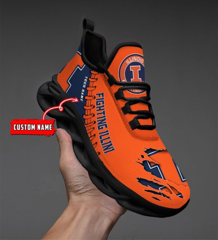 NCAA Custom name 54 Illinois Fighting Illini Personalized Max Soul Shoes