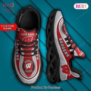 NCAA Wisconsin Badgers Personalized Red Mix Grey Max Soul Shoes