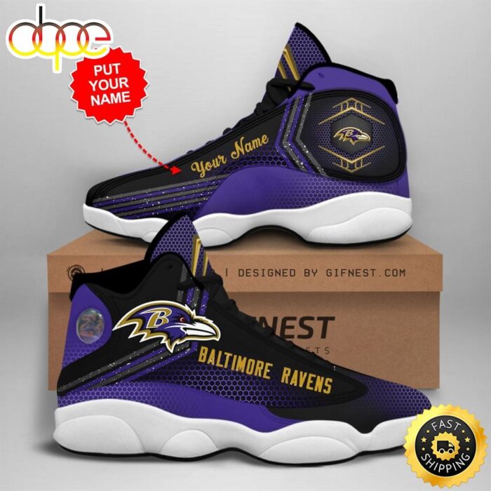 NFL Baltimore Ravens Custom Name Air Jordan 13 Shoes V1