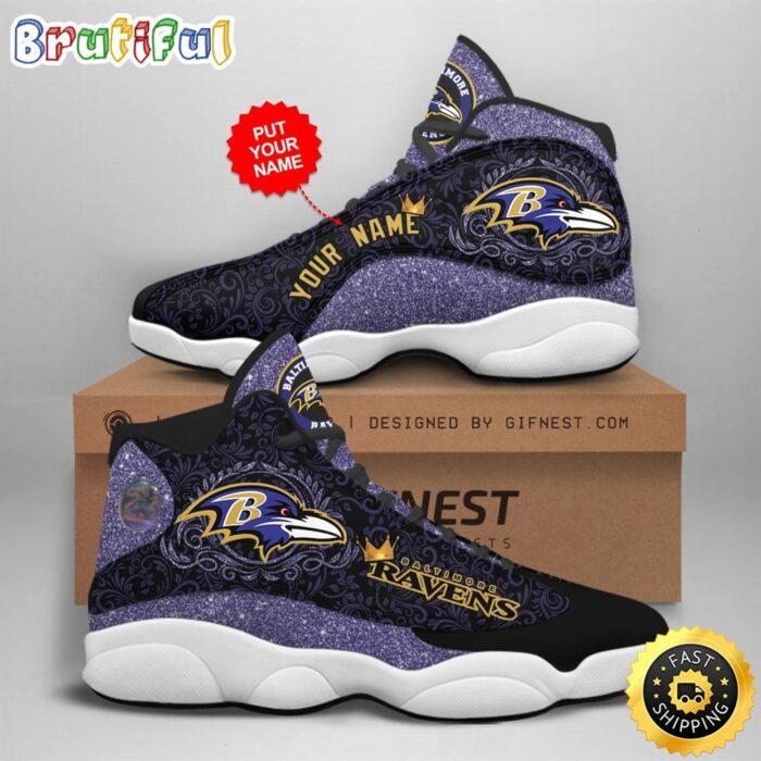 NFL Baltimore Ravens Custom Name Air Jordan 13 Shoes V2