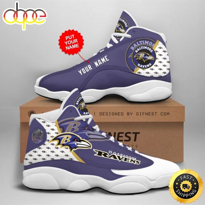 NFL Baltimore Ravens Custom Name Air Jordan 13 Shoes V4