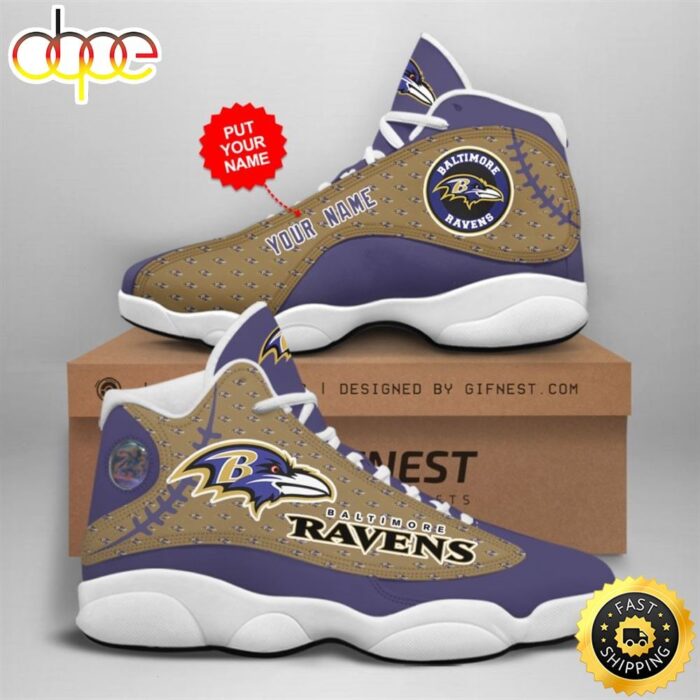 NFL Baltimore Ravens Custom Name Air Jordan 13 Shoes V6