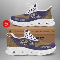 NFL Baltimore Ravens Custom Name Gold Purple Max Soul Shoes V2