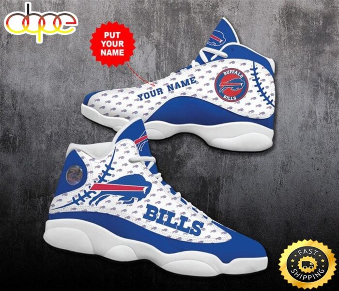 NFL Buffalo Bills Custom Name White Logo Air Jordan 13 Shoes V2