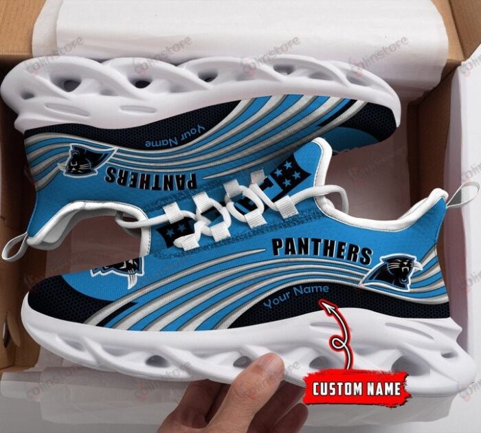 NFL Carolina Panthers Custom Name Blue Black Max Soul Shoes V4