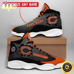 NFL Chicago Bears Custom Name Grey Black Orange Air Jordan 13 Shoes