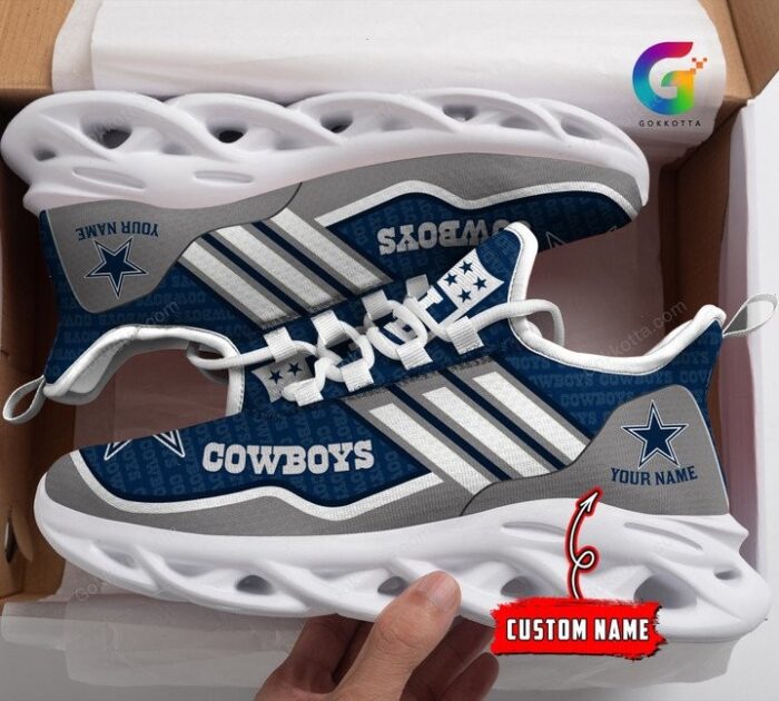 NFL Dallas Cowboys Custom Name Blue White Grey Stripes Max Soul Shoes