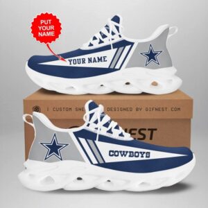 NFL Dallas Cowboys Custom Name Dark Blue Grey Stripes Max Soul Shoes