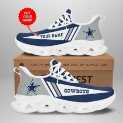 NFL Dallas Cowboys Custom Name Dark Blue Grey Stripes Max Soul Shoes