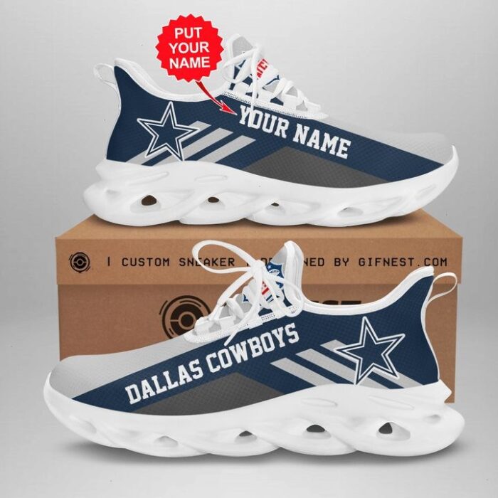 NFL Dallas Cowboys Custom Name Grey Dark Blue Stripes Max Soul Shoes