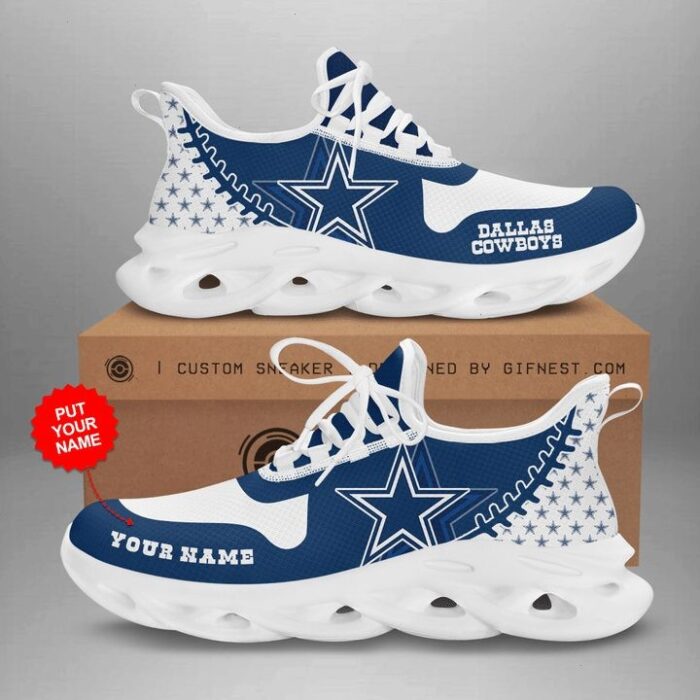 NFL Dallas Cowboys Custom Name White Blue Double Star Max Soul Shoes