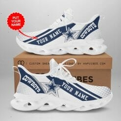 NFL Dallas Cowboys Custom Name White Blue Stars Max Soul Shoes