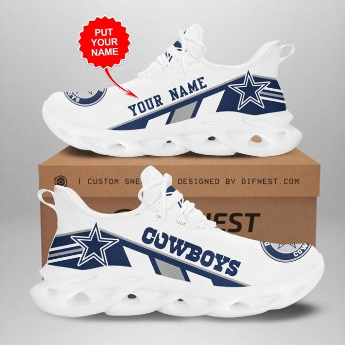 NFL Dallas Cowboys Custom Name White Grey Stripes Max Soul Shoes