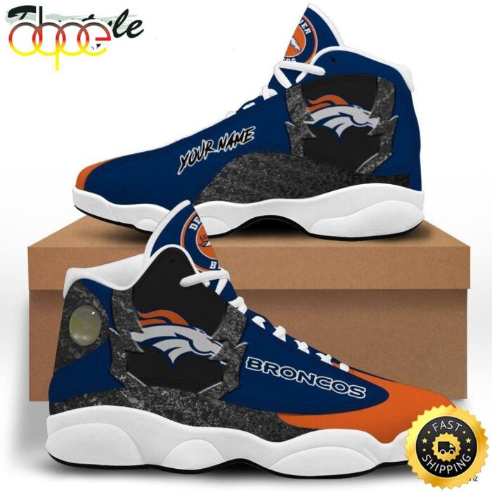 NFL Denver Broncos Custom Name Blue Orange Air Jordan 13 Shoes