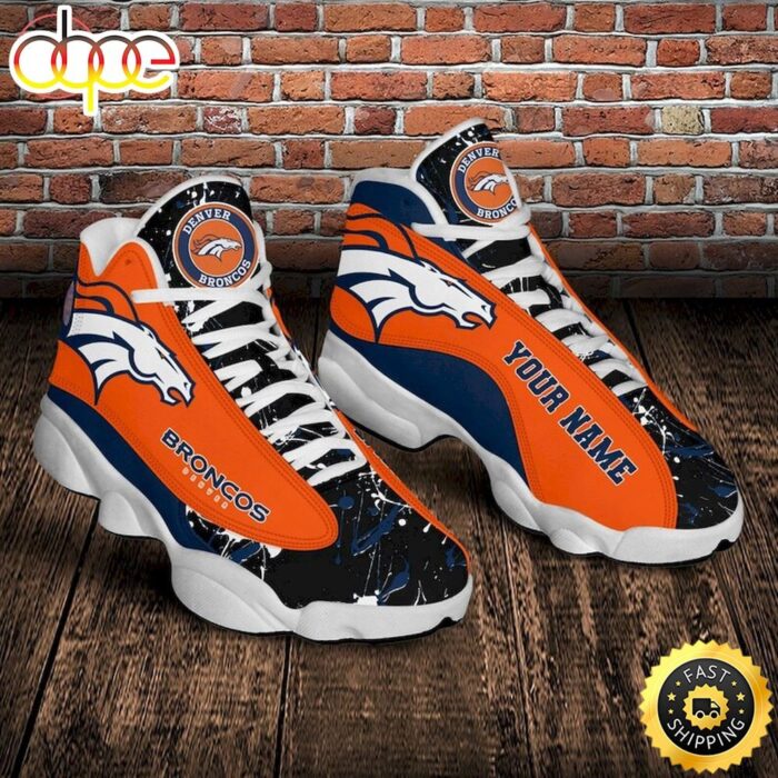 NFL Denver Broncos Custom Name Orange Black Air Jordan 13 Shoes