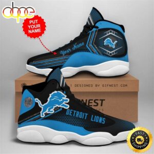 NFL Detroit Lions Custom Name Black Blue Air Jordan 13 Shoes