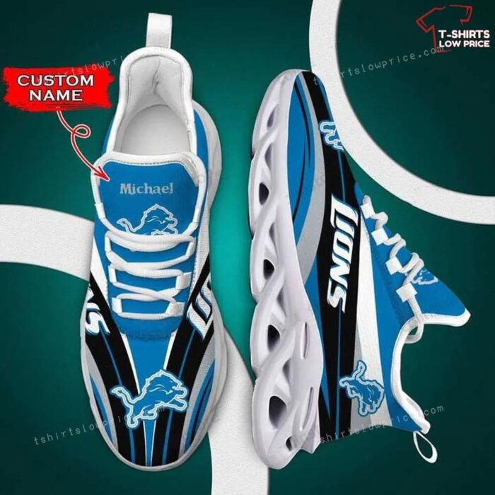 NFL Detroit Lions Custom Name Blue Black Max Soul Sneakers Sport Shoes