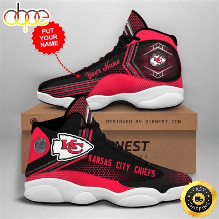 NFL Kansas City Chiefs Custom Name Red Black Air Jordan 13 Shoes