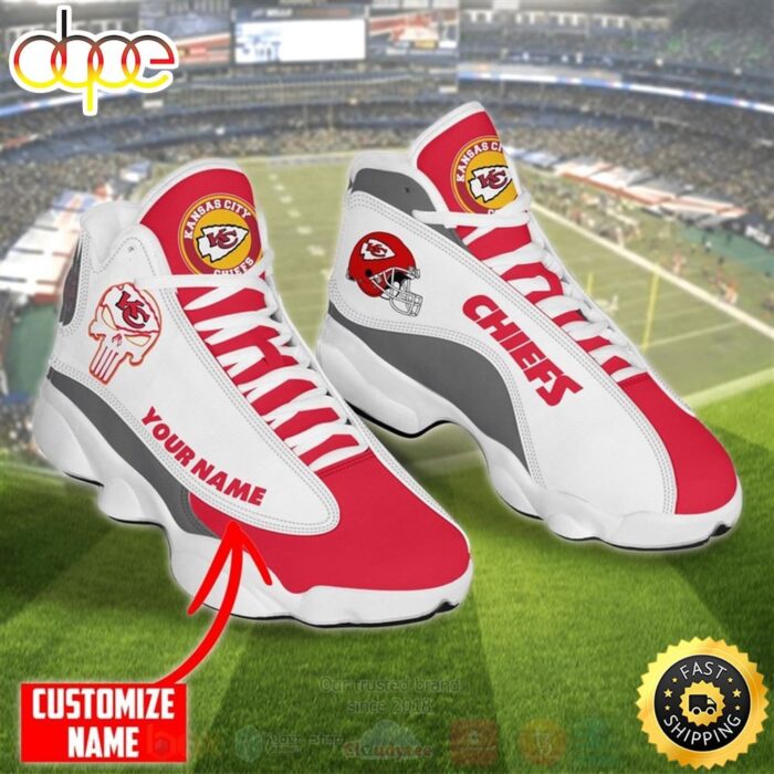 NFL Kansas City Chiefs Punisher Skull Custom Name Air Jordan 13 Shoes