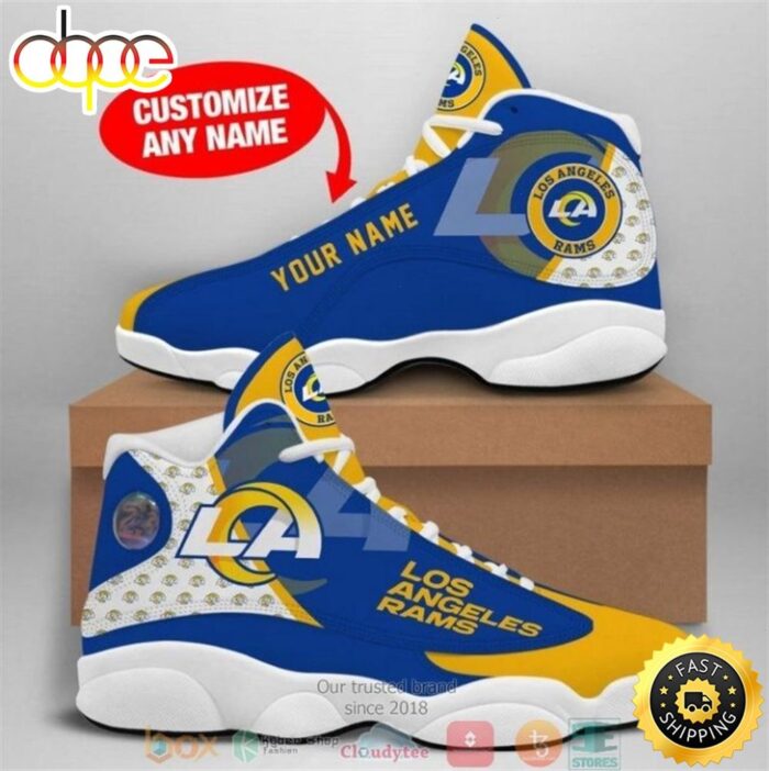 NFL Los Angeles Rams Custom Name Blue Yellow Air Jordan 13 Shoes