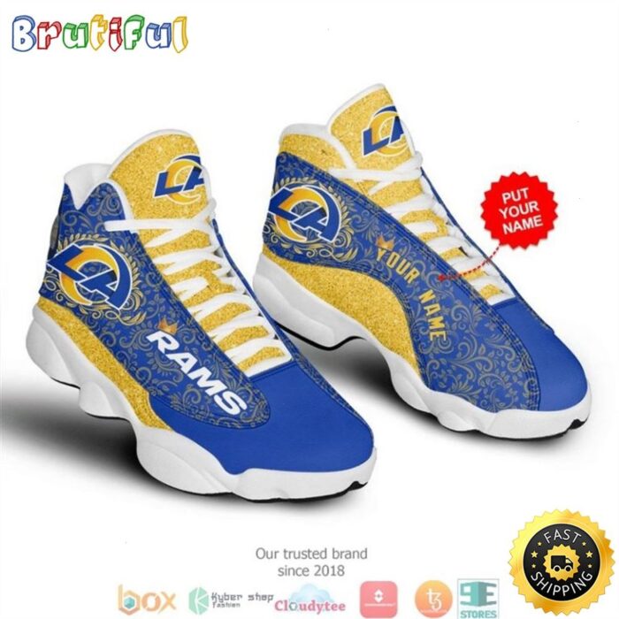 NFL Los Angeles Rams Custom Name Blue Yellow Air Jordan 13 Shoes V2