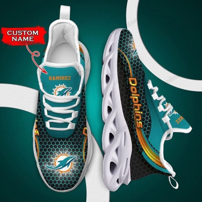 NFL Miami Dolphins Custom Name Aqua Black Max Soul Shoes V2