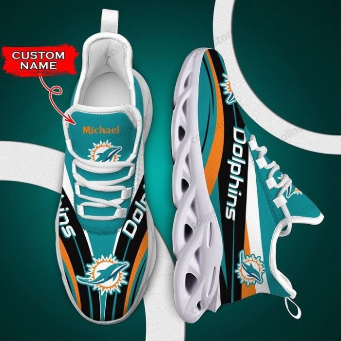 NFL Miami Dolphins Custom Name Aqua Black Max Soul Shoes V3